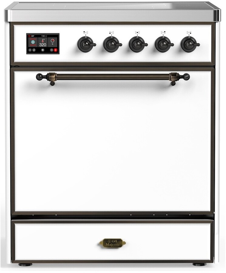 ILVE UMIB30QNR3WHB Majestic III 30 inch Induction Range with 4 Elements, 4 cu. ft. Oven Capacity (Solid Door, White, Burnished)