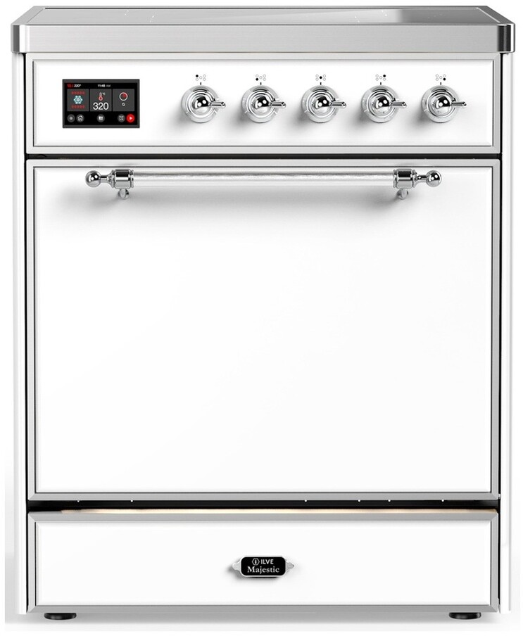 ILVE UMIB30QNR3WHC Majestic III 30 inch Induction Range with 4 Elements, 4 cu. ft. Oven Capacity (Solid Door, White, Chrome)