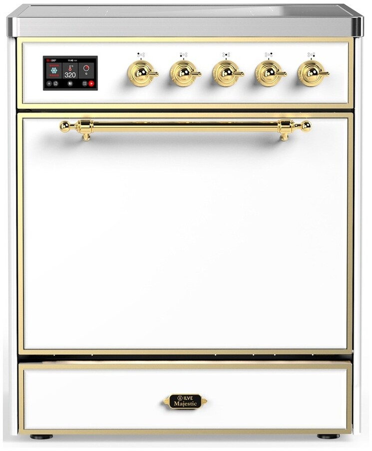ILVE UMIB30QNR3WHG Majestic III 30 inch Induction Range with 4 Elements, 4 cu. ft. Oven Capacity (Solid Door, White, Brass)