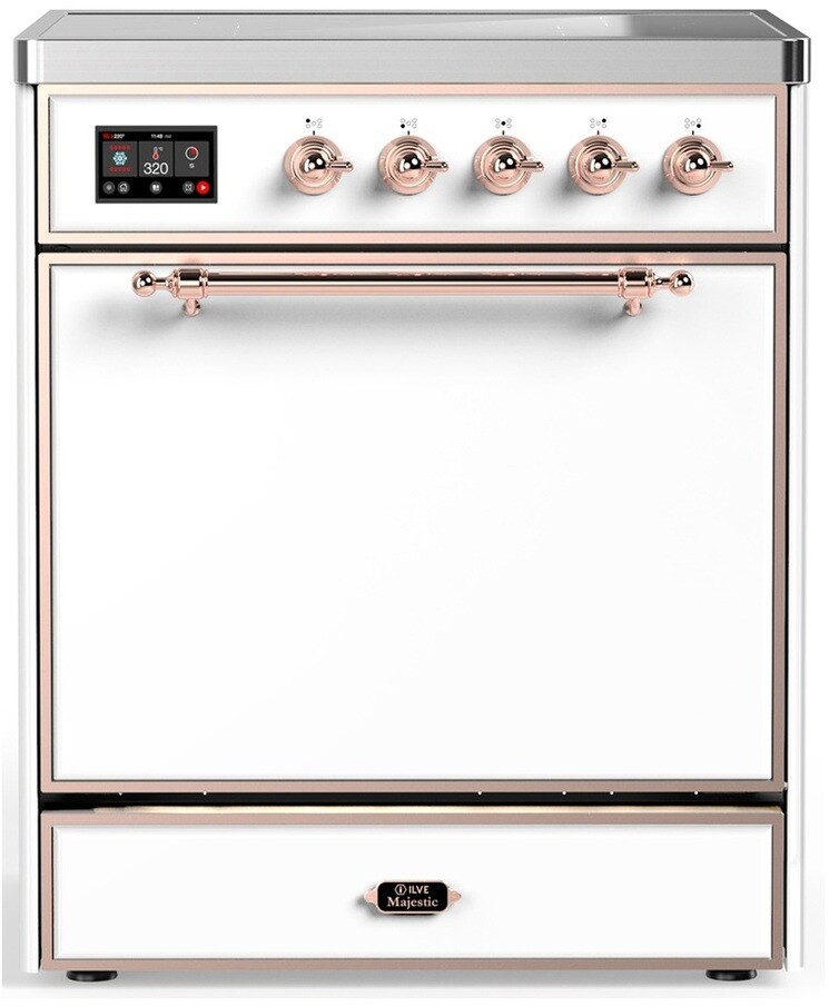 ILVE UMIB30QNR3WHP Majestic III 30 inch Induction Range with 4 Elements, 4 cu. ft. Oven Capacity (Solid Door, White, Copper)