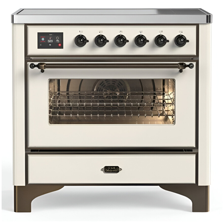 ILVE UMIB36NR3AWB Majestic III 36 inch Induction Range with 6 Elements, 3.5 cu. ft. Total Oven Capacity (Triple Glass Door, Antique White, Burnished)