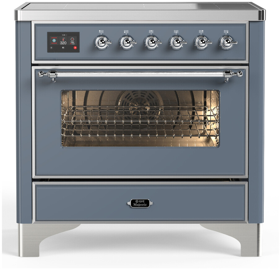 ILVE UMIB36NR3BGC Majestic III 36 inch Induction Range with 6 Elements, 3.5 cu. ft. Total Oven Capacity (Triple Glass Door, Blue Grey, Chrome)