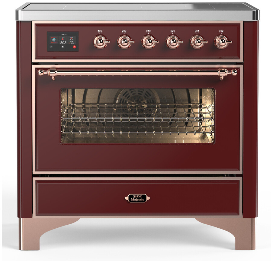 ILVE UMIB36NR3BUP Majestic III 36 inch Induction Range with 6 Elements, 3.5 cu. ft. Total Oven Capacity (Triple Glass Door, Burgundy, Copper)