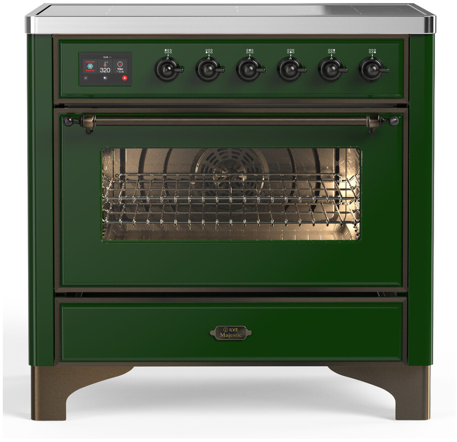 ILVE UMIB36NR3EGB Majestic III 36 inch Induction Range with 6 Elements, 3.5 cu. ft. Total Oven Capacity (Triple Glass Door, Emerald Green, Burnished)