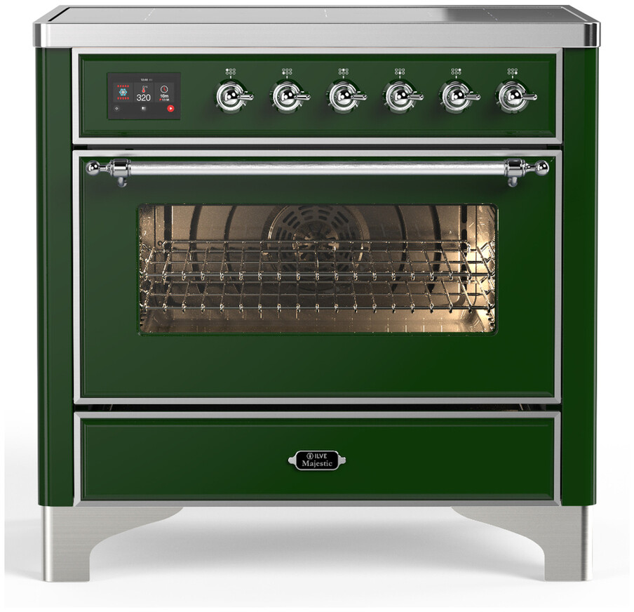 ILVE UMIB36NR3EGC Majestic III 36 inch Induction Range with 6 Elements, 3.5 cu. ft. Total Oven Capacity (Triple Glass Door, Emerald Green, Chrome)