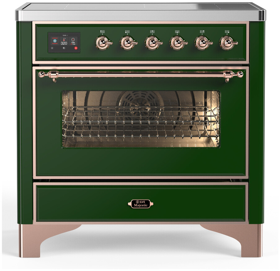 ILVE UMIB36NR3EGP Majestic III 36 inch Induction Range with 6 Elements, 3.5 cu. ft. Total Oven Capacity (Triple Glass Door, Emerald Green, Copper)