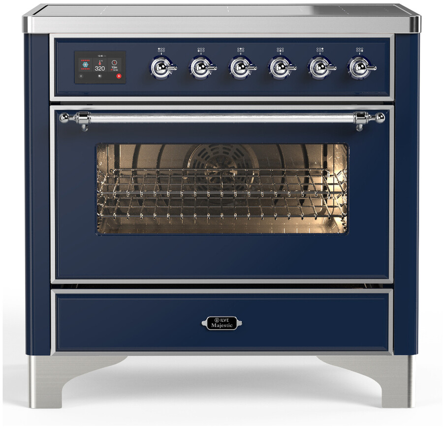 ILVE UMIB36NR3MBC Majestic III 36 inch Induction Range with 6 Elements, 3.5 cu. ft. Total Oven Capacity (Triple Glass Door, Midnight Blue, Chrome)