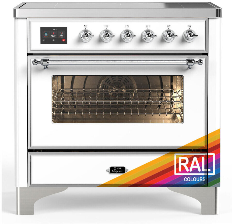 ILVE UMIB36NR3RAC Majestic III 36 inch Induction Range with 6 Elements, 3.5 cu. ft. Total Oven Capacity (Triple Glass Door, RAL, Chrome)