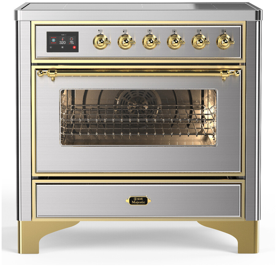 ILVE UMIB36NR3SSG Majestic III 36 inch Induction Range with 6 Elements, 3.5 cu. ft. Total Oven Capacity (Triple Glass Door, Stainless Steel, Brass)