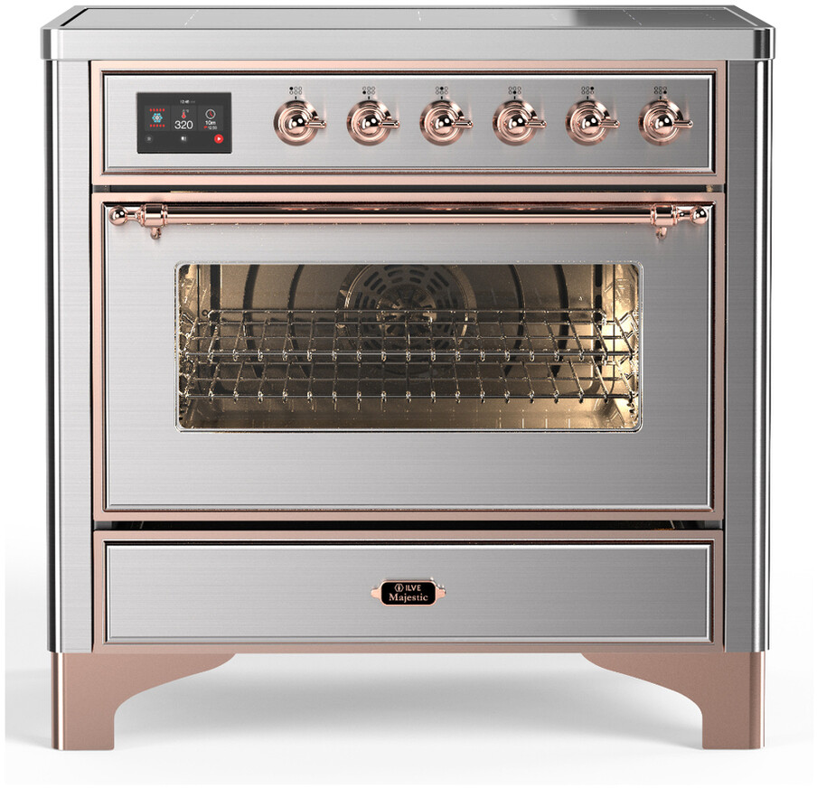 ILVE UMIB36NR3SSP Majestic III 36 inch Induction Range with 6 Elements, 3.5 cu. ft. Total Oven Capacity (Triple Glass Door, Stainless Steel, Copper)