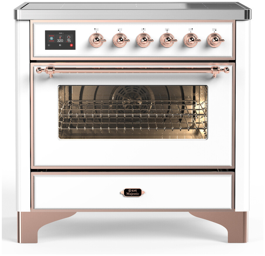 ILVE UMIB36NR3WHP Majestic III 36 inch Induction Range with 6 Elements, 3.5 cu. ft. Total Oven Capacity (Triple Glass Door, White, Copper)