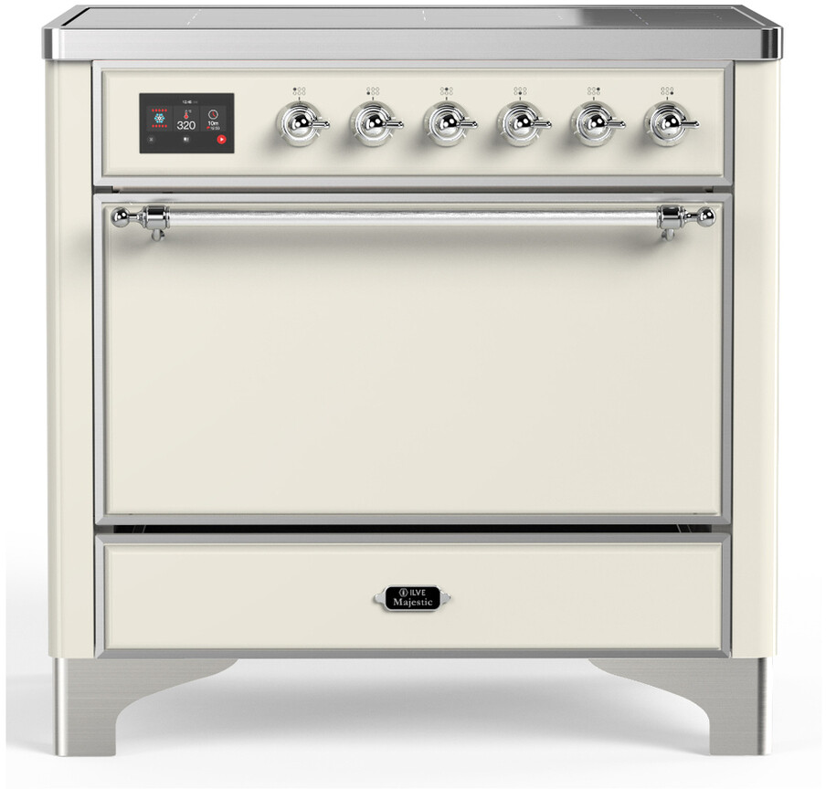 ILVE UMIB36QNR3AWC Majestic III 36 inch Induction Range with 6 Elements, 3.5 cu. ft. Total Oven Capacity (Solid Door, Antique White, Chrome)