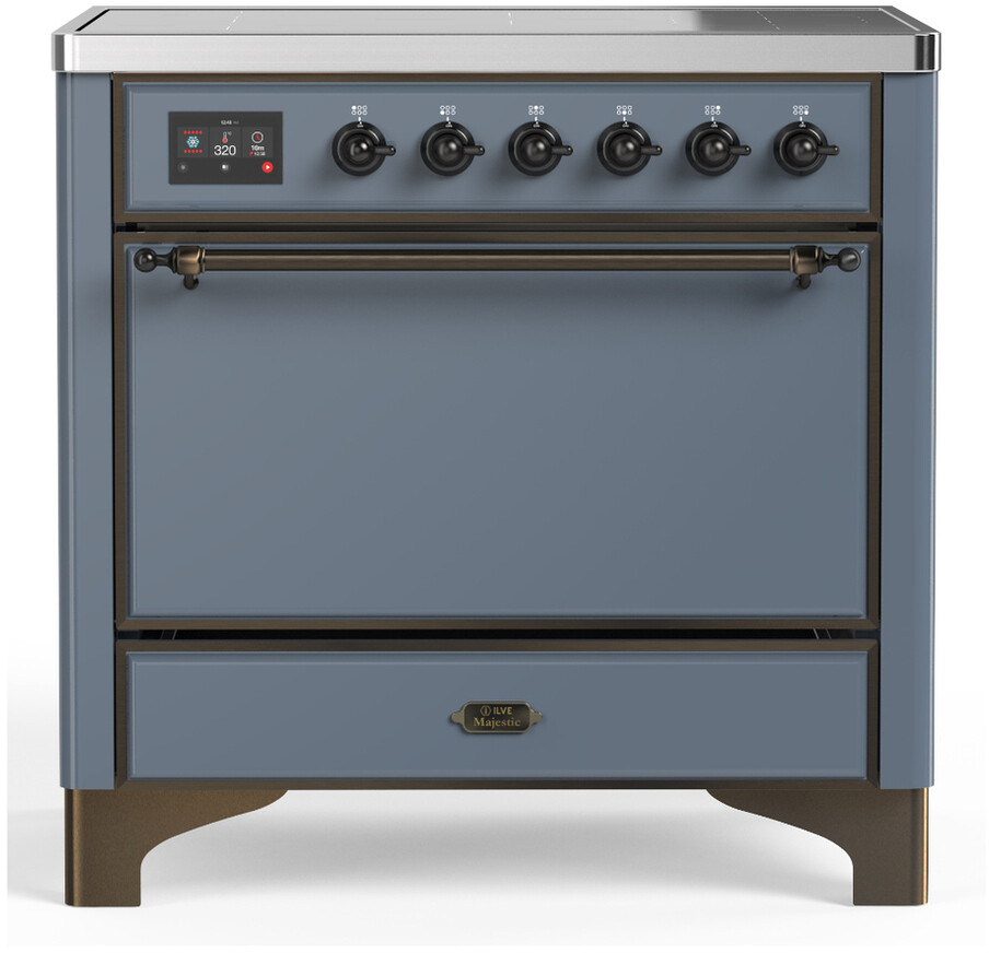 ILVE UMIB36QNR3BGB Majestic III 36 inch Induction Range with 6 Elements, 3.5 cu. ft. Total Oven Capacity (Solid Door, Blue Grey, Burnished)