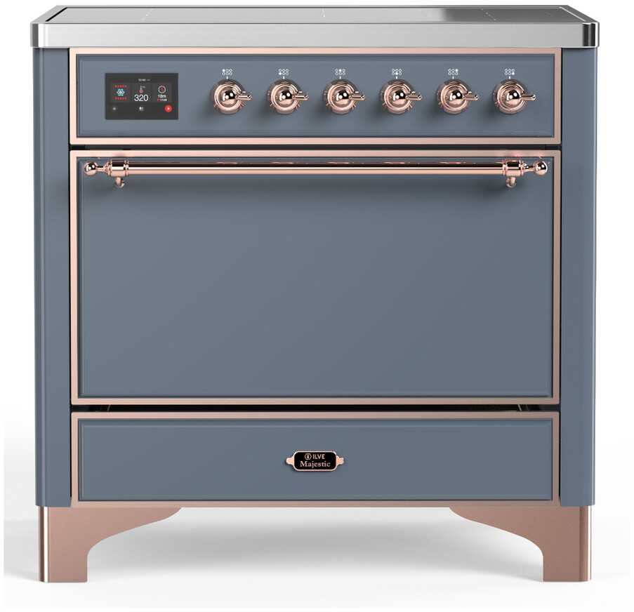 ILVE UMIB36QNR3BGP Majestic III 36 inch Induction Range with 6 Elements, 3.5 cu. ft. Total Oven Capacity (Solid Door, Blue Grey, Copper)