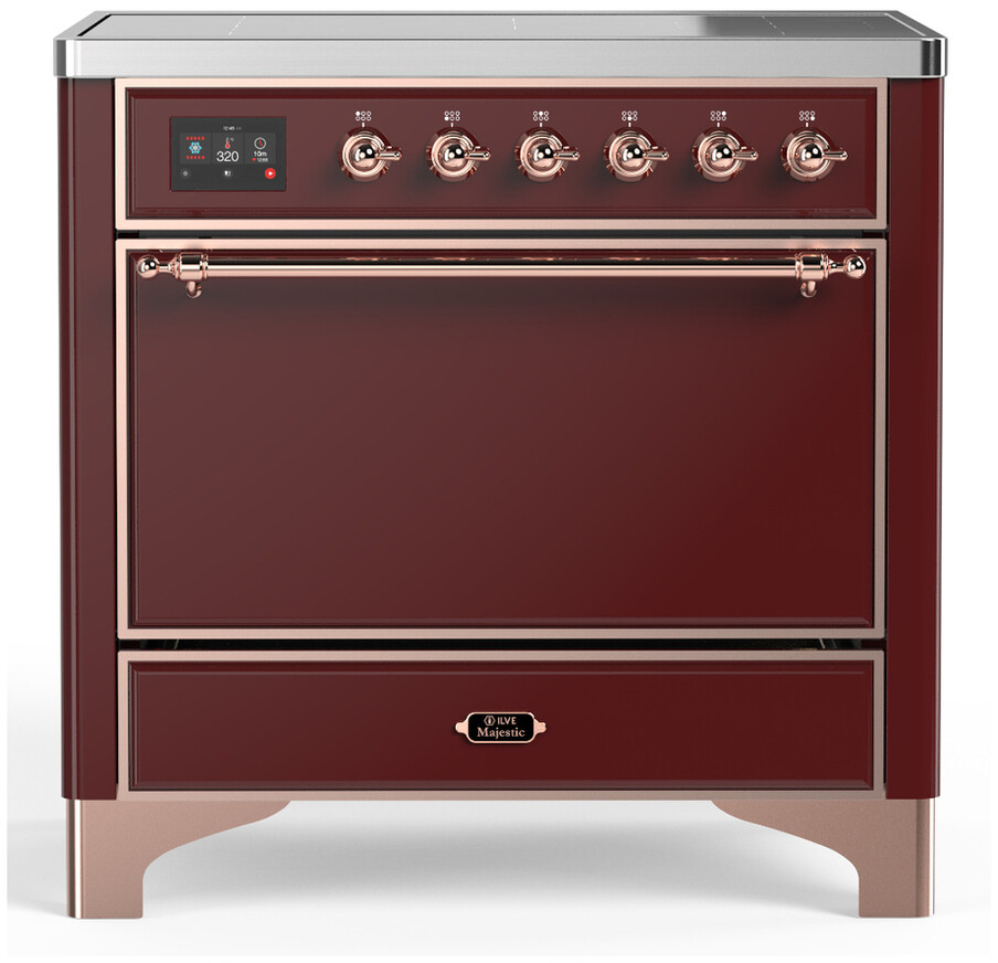 ILVE UMIB36QNR3BUP Majestic III 36 inch Induction Range with 6 Elements, 3.5 cu. ft. Total Oven Capacity (Solid Door, Burgundy, Copper)