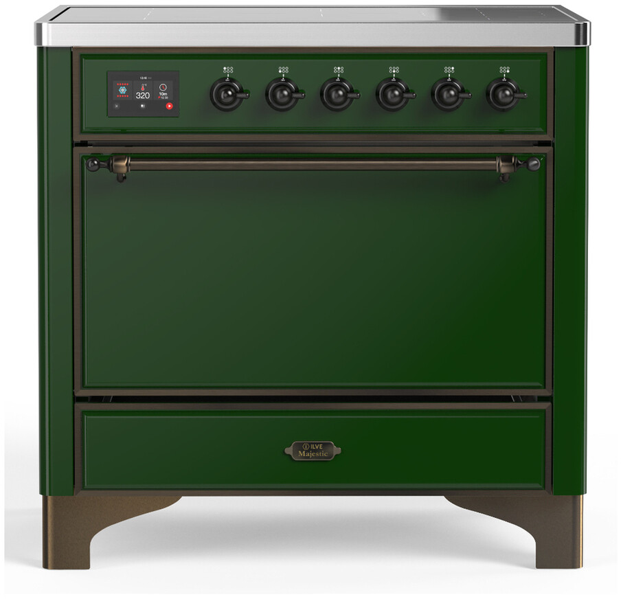 ILVE UMIB36QNR3EGB Majestic III 36 inch Induction Range with 6 Elements, 3.5 cu. ft. Total Oven Capacity (Solid Door, Emerald Green, Burnished)