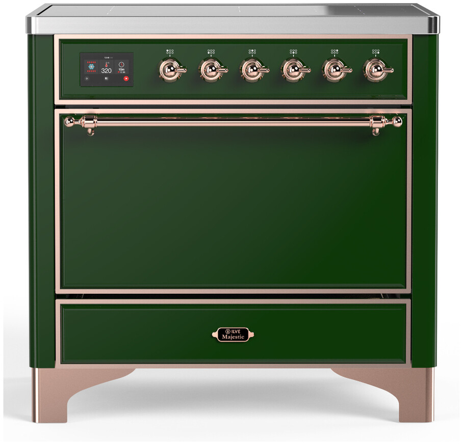ILVE UMIB36QNR3EGP Majestic III 36 inch Induction Range with 6 Elements, 3.5 cu. ft. Total Oven Capacity (Solid Door, Emerald Green, Copper)