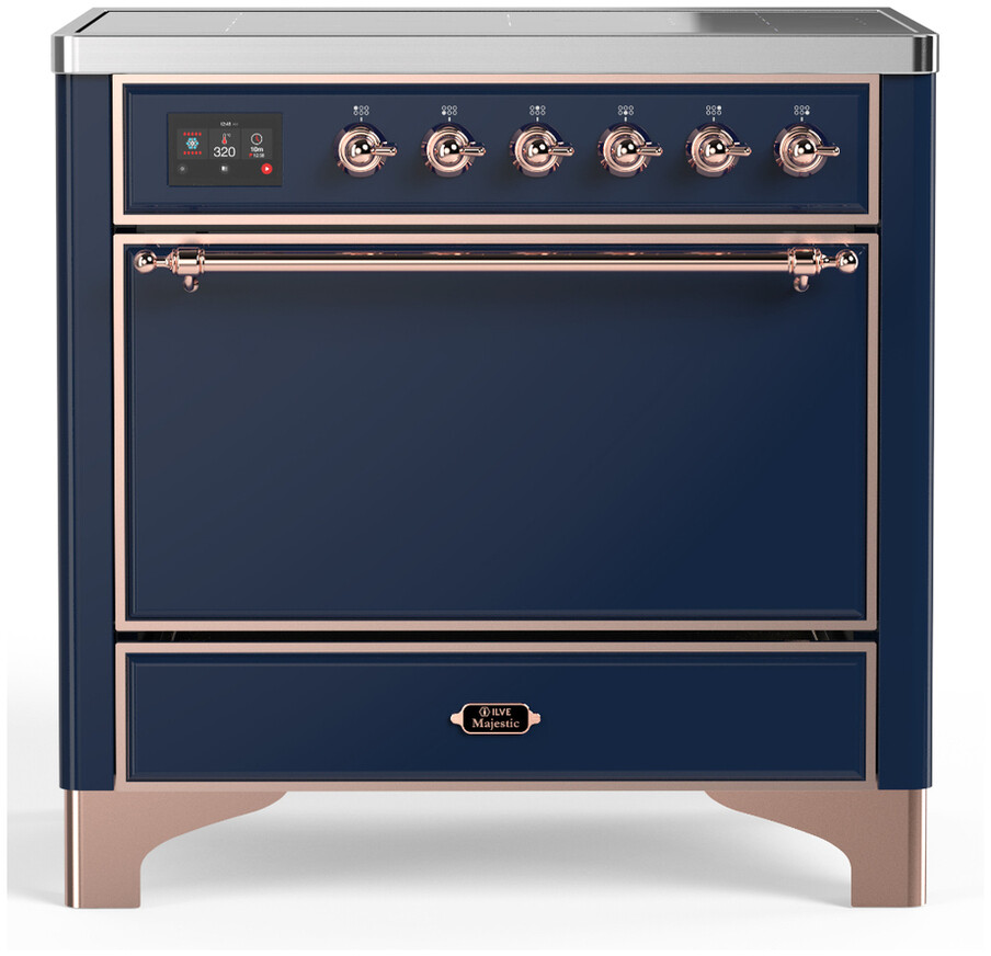 ILVE UMIB36QNR3MBP Majestic III 36 inch Induction Range with 6 Elements, 3.5 cu. ft. Total Oven Capacity (Solid Door, Midnight Blue, Copper)
