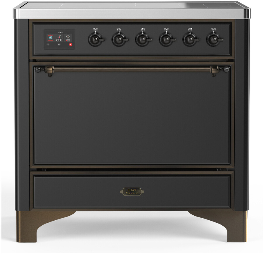 ILVE UMIB36QNR3MGB Majestic III 36 inch Induction Range with 6 Elements, 3.5 cu. ft. Total Oven Capacity (Solid Door, Graphite Matte, Burnished)