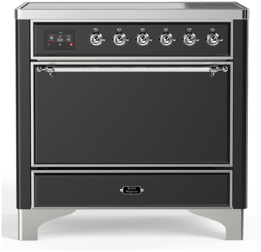 ILVE UMIB36QNR3MGC Majestic III 36 inch Induction Range with 6 Elements, 3.5 cu. ft. Total Oven Capacity (Solid Door, Graphite Matte, Chrome)