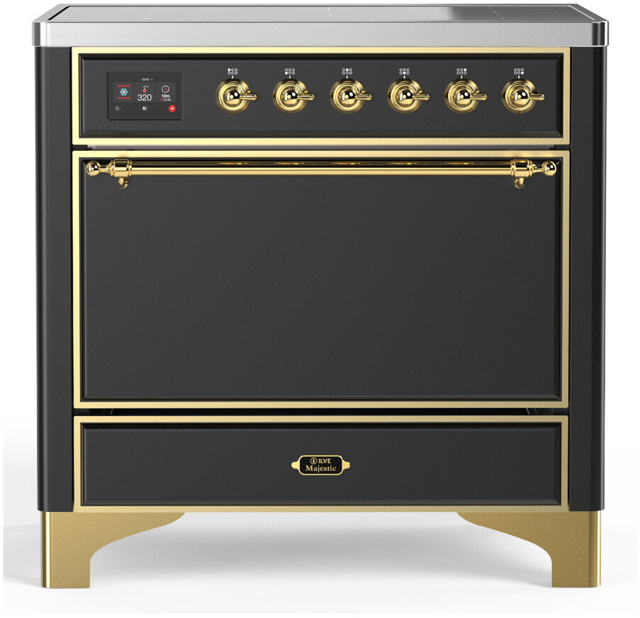 ILVE UMIB36QNR3MGG Majestic III 36 inch Induction Range with 6 Elements, 3.5 cu. ft. Total Oven Capacity (Solid Door, Graphite Matte, Brass)
