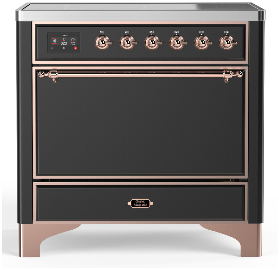 ILVE UMIB36QNR3MGP Majestic III 36 inch Induction Range with 6 Elements, 3.5 cu. ft. Total Oven Capacity (Solid Door, Graphite Matte, Copper)