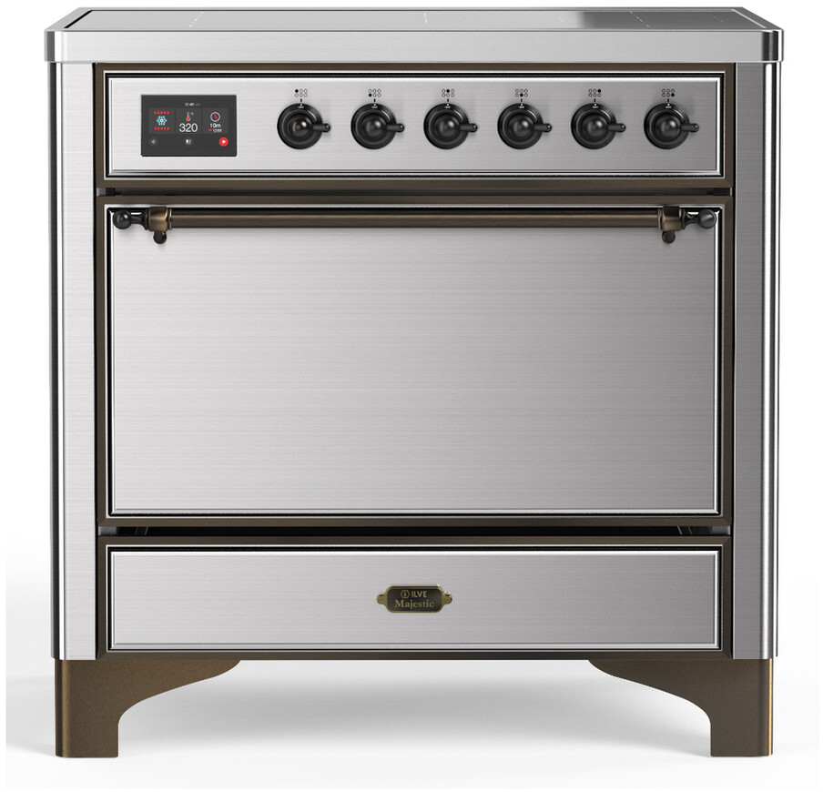 ILVE UMIB36QNR3SSB Majestic III 36 inch Induction Range with 6 Elements, 3.5 cu. ft. Total Oven Capacity (Solid Door, Stainless Steel, Burnished)