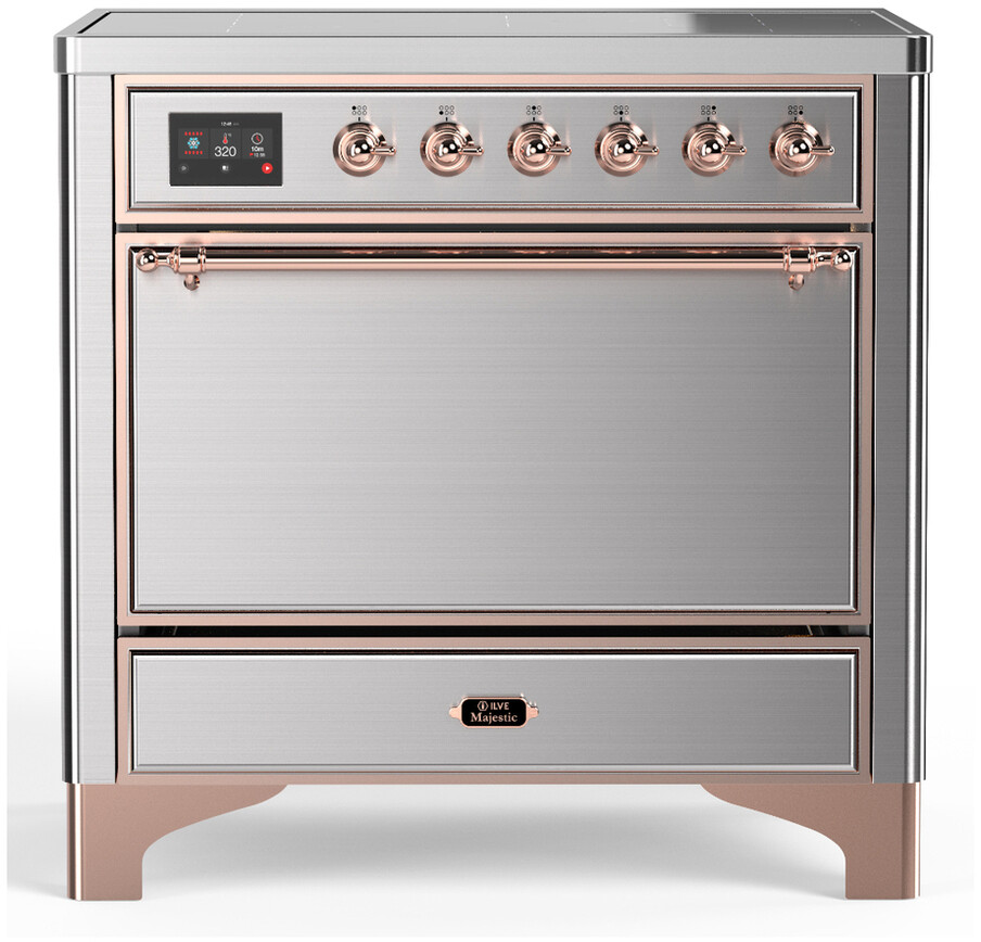 ILVE UMIB36QNR3SSP Majestic III 36 inch Induction Range with 6 Elements, 3.5 cu. ft. Total Oven Capacity (Solid Door, Stainless Steel, Copper)