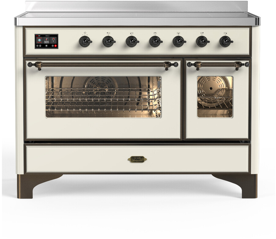 ILVE UMIB48NR3AWB Majestic III 48 inch Induction Range with 6 Elements, 5.02 cu. ft. Total Dual Oven Capacity (Triple Glass Door, Antique White, Burnished)