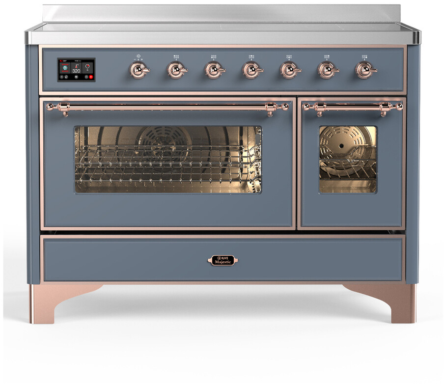 ILVE UMIB48NR3BGP Majestic III 48 inch Induction Range with 6 Elements, 5.02 cu. ft. Total Dual Oven Capacity (Triple Glass Door, Blue Grey, Copper)