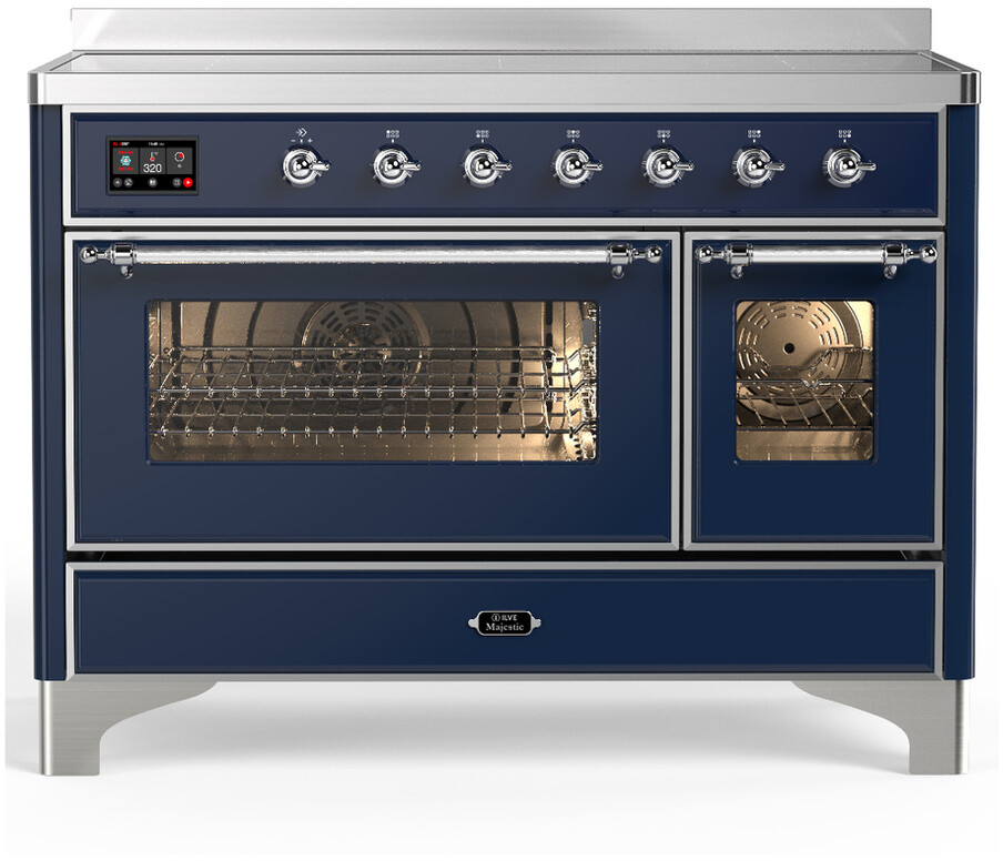 ILVE UMIB48NR3MBC Majestic III 48 inch Induction Range with 6 Elements, 5.02 cu. ft. Total Dual Oven Capacity (Triple Glass Door, Midnight Blue, Chrome)