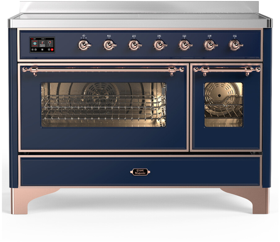 ILVE UMIB48NR3MBP Majestic III 48 inch Induction Range with 6 Elements, 5.02 cu. ft. Total Dual Oven Capacity (Triple Glass Door, Midnight Blue, Copper)