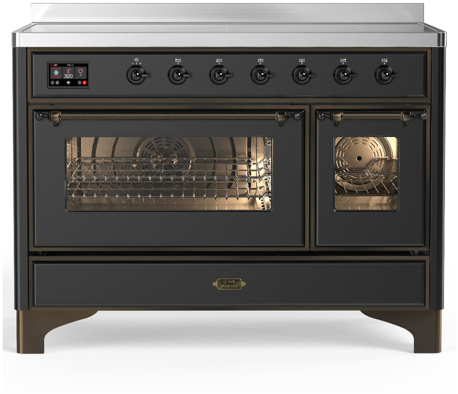 ILVE UMIB48NR3MGB Majestic III 48 inch Induction Range with 6 Elements, 5.02 cu. ft. Total Dual Oven Capacity (Triple Glass Door, Graphite Matte, Burnished)