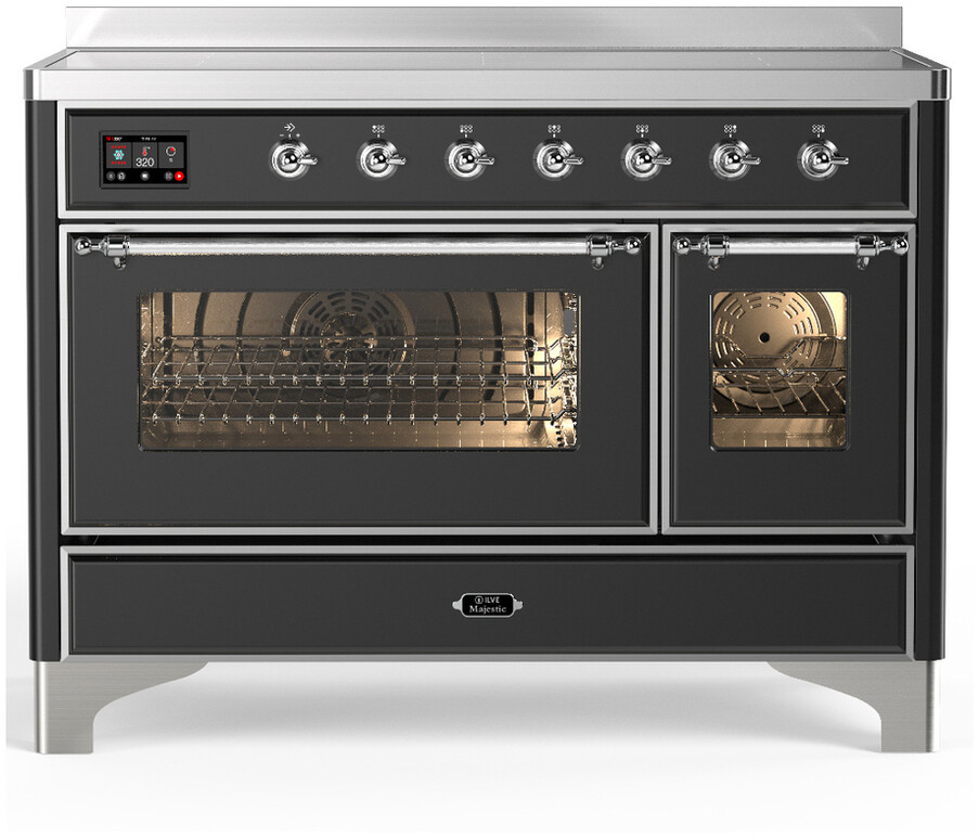 ILVE UMIB48NR3MGC Majestic III 48 inch Induction Range with 6 Elements, 5.02 cu. ft. Total Dual Oven Capacity (Triple Glass Door, Graphite Matte, Chrome)