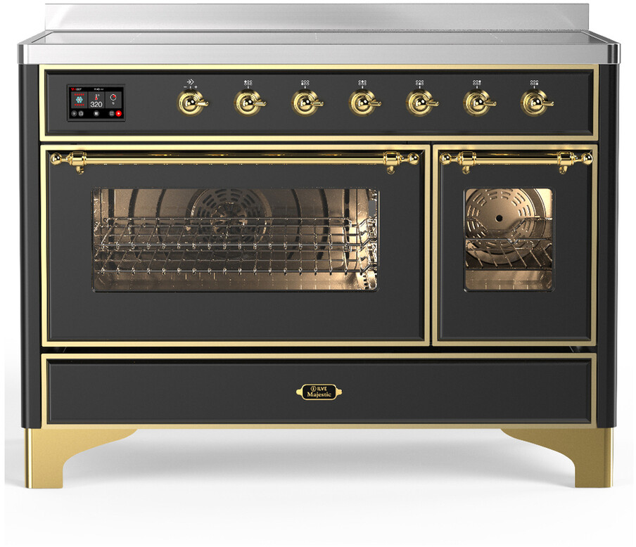 ILVE UMIB48NR3MGG Majestic III 48 inch Induction Range with 6 Elements, 5.02 cu. ft. Total Dual Oven Capacity (Triple Glass Door, Graphite Matte, Brass)