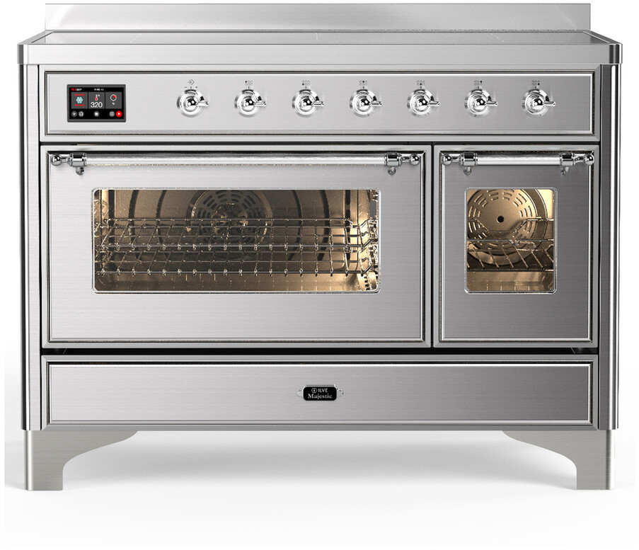 ILVE UMIB48NR3SSC Majestic III 48 inch Induction Range with 6 Elements, 5.02 cu. ft. Total Dual Oven Capacity (Triple Glass Door, Stainless Steel, Chrome)