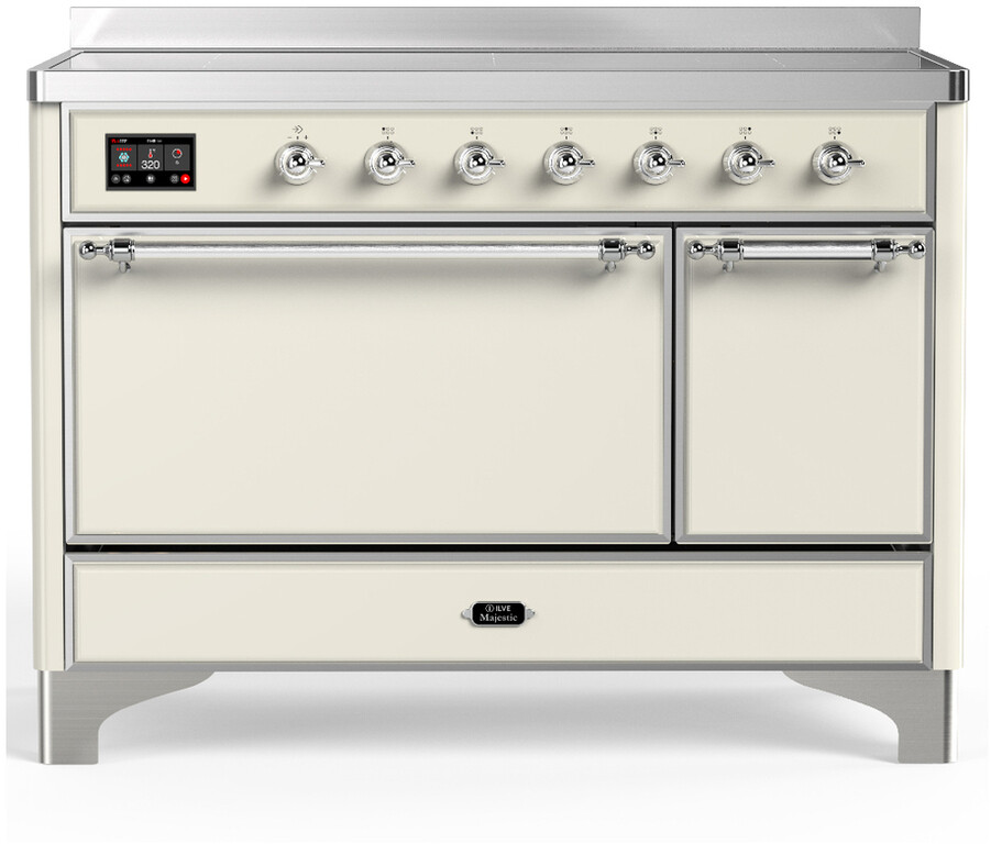 ILVE UMIB48QNR3AWC Majestic III 48 inch Induction Range with 6 Elements, 5.02 cu. ft. Total Dual Oven Capacity (Solid Door, Antique White, Chrome)