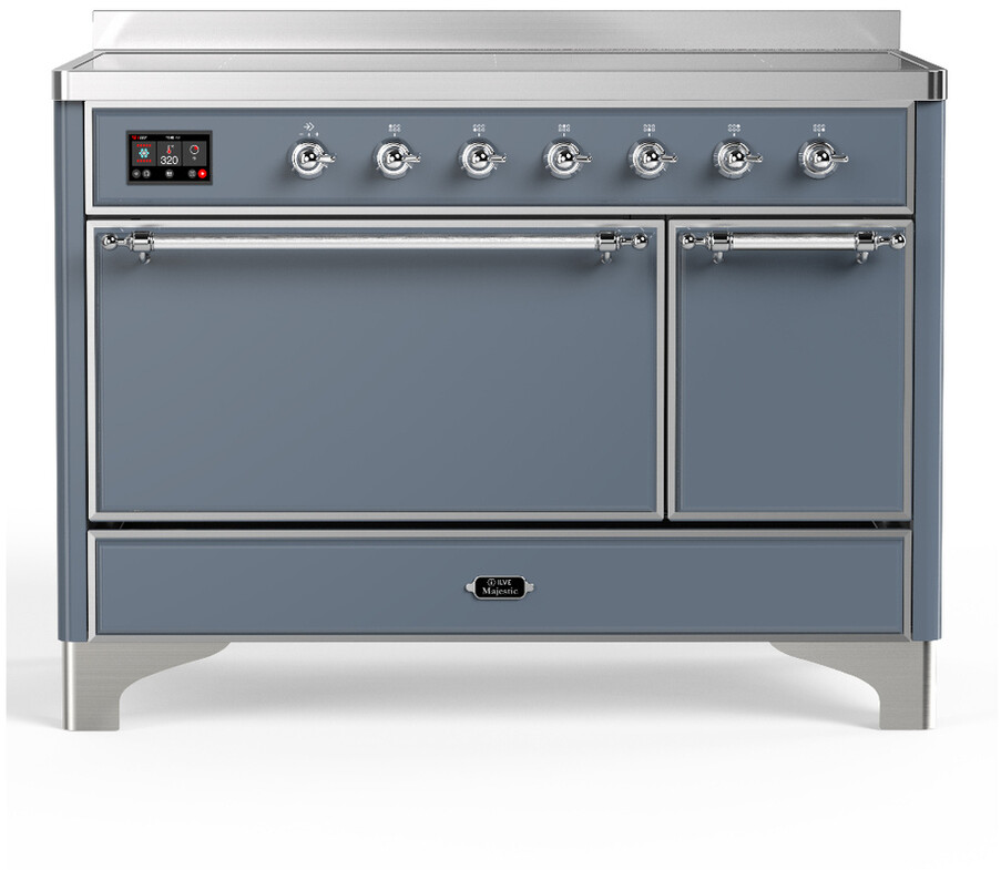ILVE UMIB48QNR3BGC Majestic III 48 inch Induction Range with 6 Elements, 5.02 cu. ft. Total Dual Oven Capacity (Solid Door, Blue Grey, Chrome)