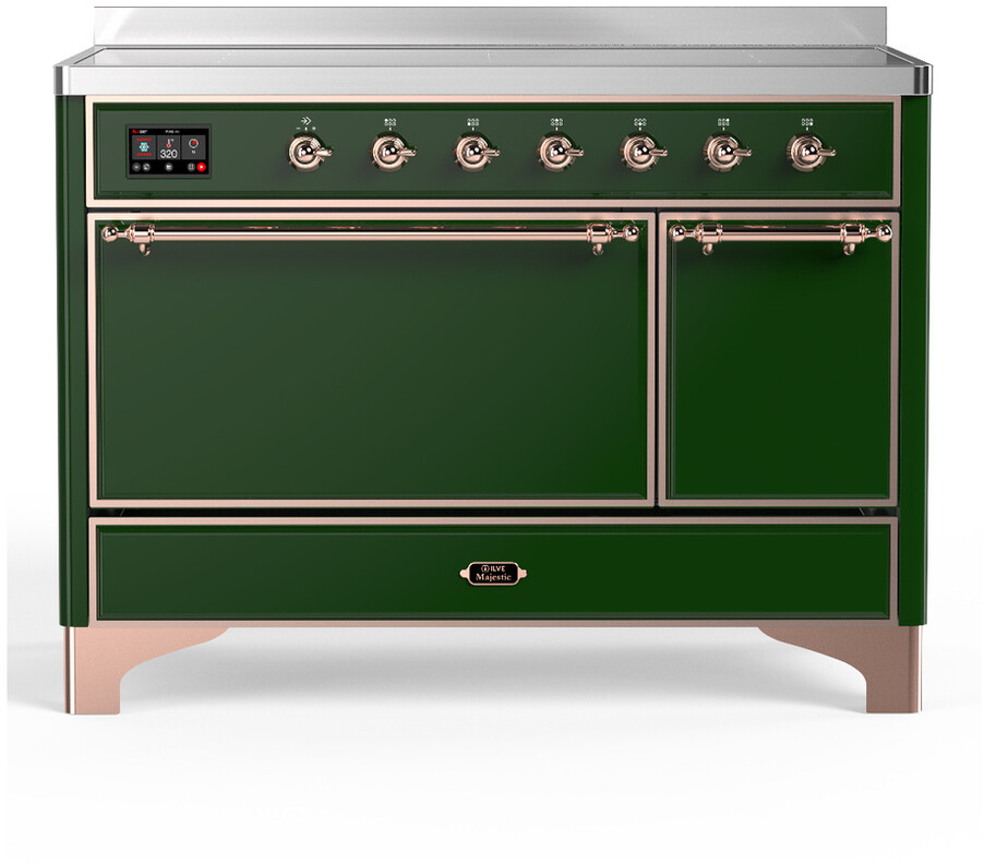 ILVE UMIB48QNR3EGP Majestic III 48 inch Induction Range with 6 Elements, 5.02 cu. ft. Total Dual Oven Capacity (Solid Door, Emerald Green, Copper)