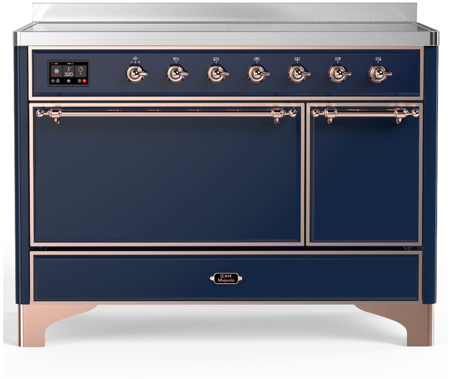 ILVE UMIB48QNR3MBP Majestic III 48 inch Induction Range with 6 Elements, 5.02 cu. ft. Total Dual Oven Capacity (Solid Door, Midnight Blue, Copper)