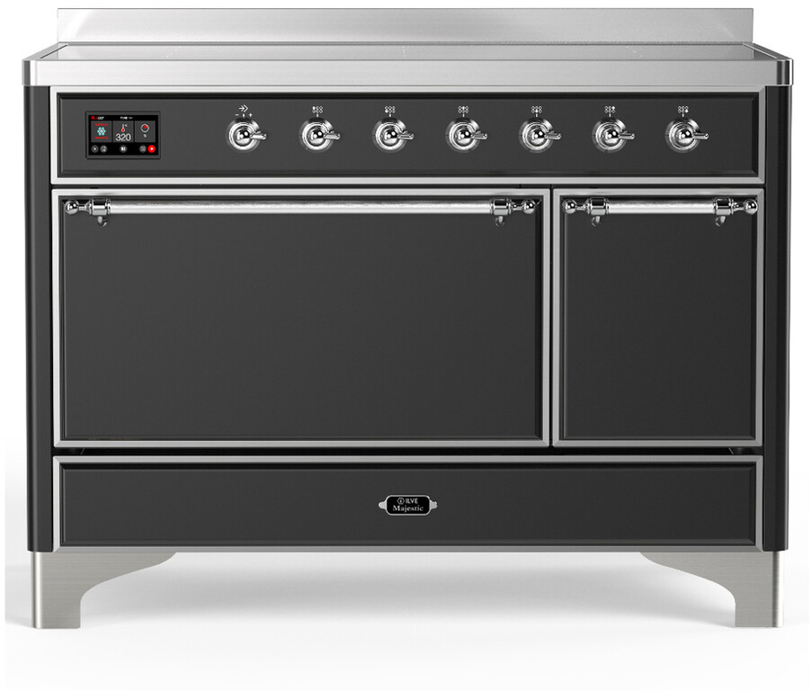 ILVE UMIB48QNR3MGC Majestic III 48 inch Induction Range with 6 Elements, 5.02 cu. ft. Total Dual Oven Capacity (Solid Door, Graphite Matte, Chrome)