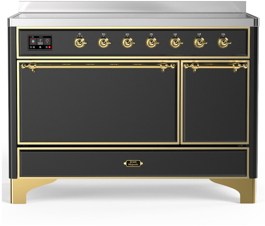 ILVE UMIB48QNR3MGG Majestic III 48 inch Induction Range with 6 Elements, 5.02 cu. ft. Total Dual Oven Capacity (Solid Door, Graphite Matte, Brass)