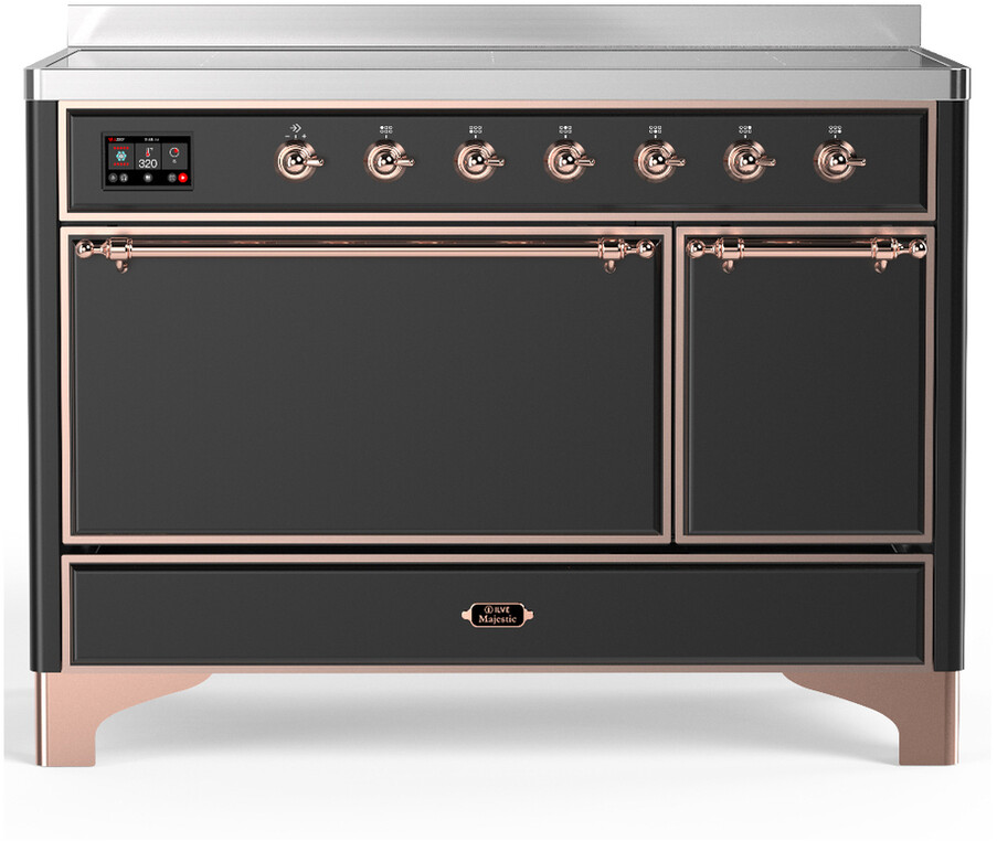ILVE UMIB48QNR3MGP Majestic III 48 inch Induction Range with 6 Elements, 5.02 cu. ft. Total Dual Oven Capacity (Solid Door, Graphite Matte, Copper)
