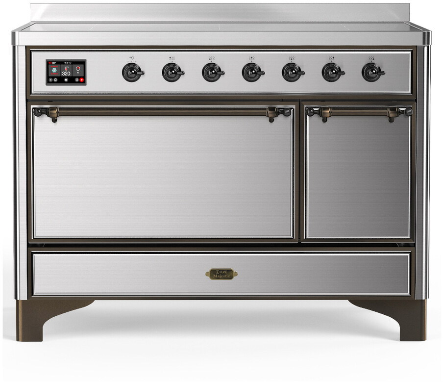 ILVE UMIB48QNR3SSB Majestic III 48 inch Induction Range with 6 Elements, 5.02 cu. ft. Total Dual Oven Capacity (Solid Door, Stainless Steel, Burnished)
