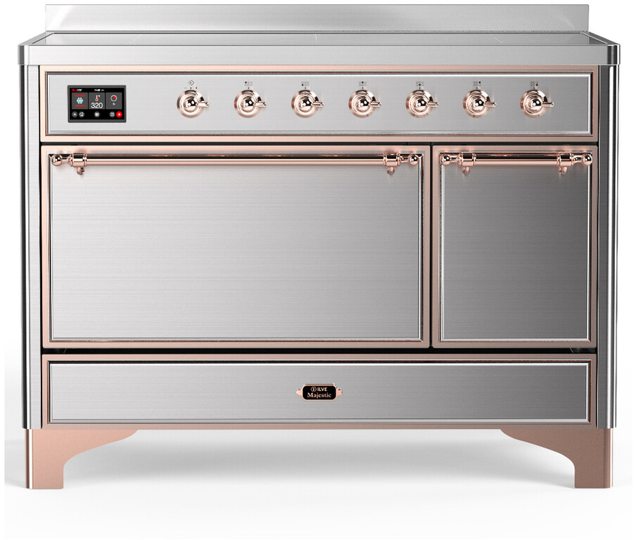 ILVE UMIB48QNR3SSP Majestic III 48 inch Induction Range with 6 Elements, 5.02 cu. ft. Total Dual Oven Capacity (Solid Door, Stainless Steel, Copper)