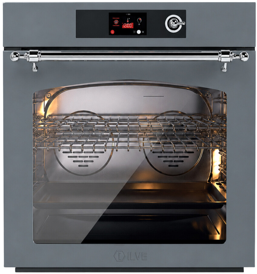 ILVE UOV30NTPYBGC Nostalgie II 30 inch Pyrolytic Single Wall Oven with 4.4 cu. ft. Capacity (Blue Grey, Chrome)