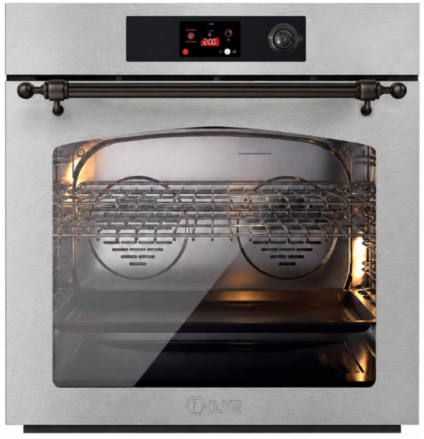 ILVE UOV30NTPYSSB Nostalgie II 30 inch Pyrolytic Single Wall Oven with 4.4 cu. ft. Capacity (Stainless Steel, Burnished)
