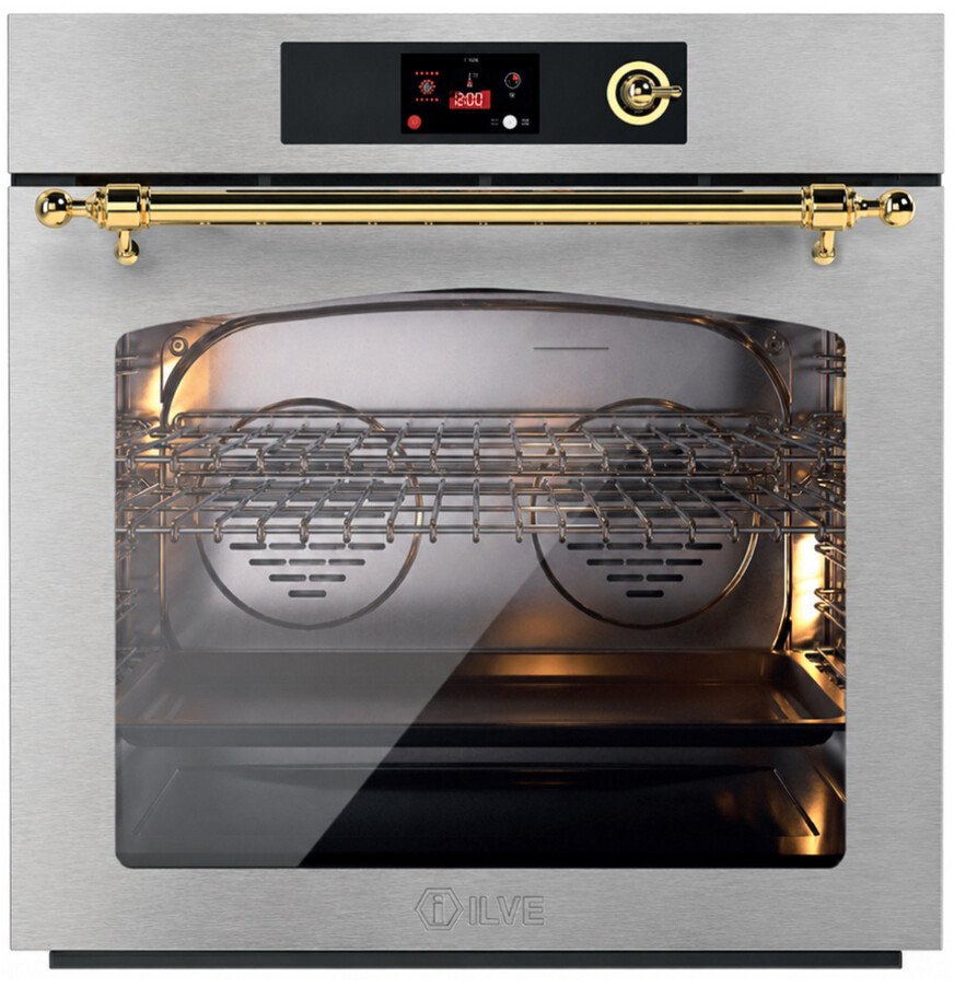 ILVE UOV30NTPYSSG Nostalgie II 30 inch Pyrolytic Single Wall Oven with 4.4 cu. ft. Capacity (Stainless Steel, Brass)