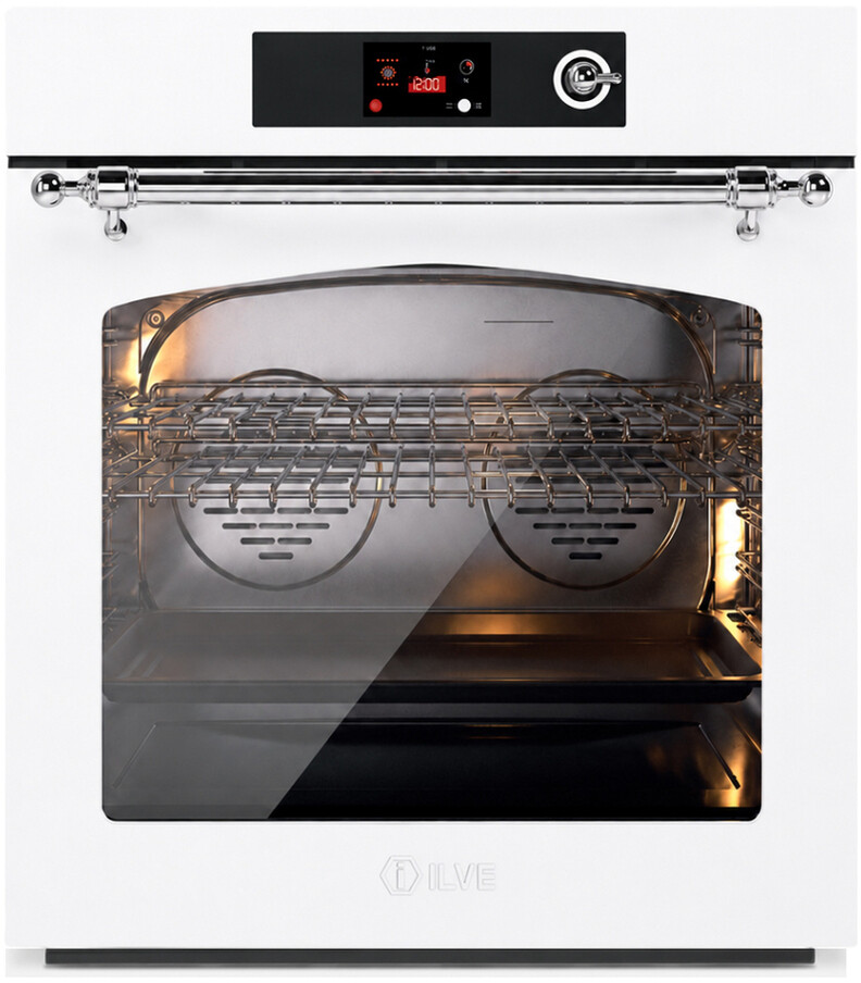 ILVE UOV30NTPYWHC Nostalgie II 30 inch Pyrolytic Single Wall Oven with 4.4 cu. ft. Capacity (White, Chrome)