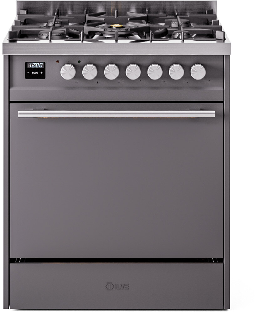 Ilve UP30QMPMG 30 Inch Dual Fuel Natural Gas Freestanding Range - Matte Graphite Finish, 25,000 Btu Burner, Non-Stick Oven Interior